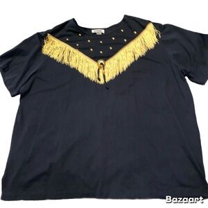 Gitano Unisex Black and Gold Western Fringe Top with Wood Beads